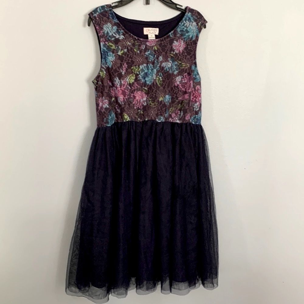 THE CHILDREN’S PLACE Big Girls Navy Blue Floral Lace Tulle Tank Dress Size 10